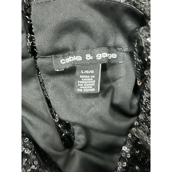 Cable & Gauge Sleeveless Black Sequin Mock Neck Top Size Large Keyhole Back - Picture 6 of 9